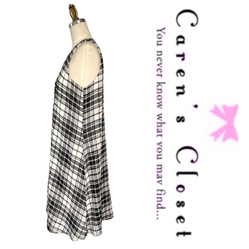Calvin Klein Black & White Plaid Chiffon Trapeze Sleeveless Dress - Picture 8 of 11